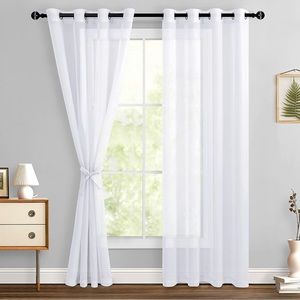 🌟🌟Hiasan White Sheer Curtains With Tiebacks transparent WHITE